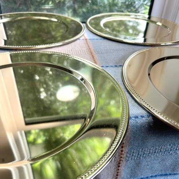 Set of 4 Vintage Royal Silver Brass Charger Plates – 11.5” Decorative Dinner Set - Picture 9 of 16